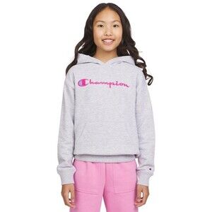Champion Girls Size 16 Logo Embroidered Fleece Hoodie Gray Pink